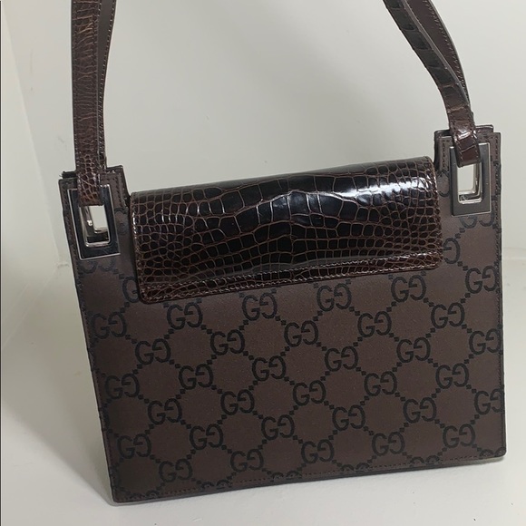 Rare Gucci crocodile and canvas shoulder bag - Picture 2 of 5